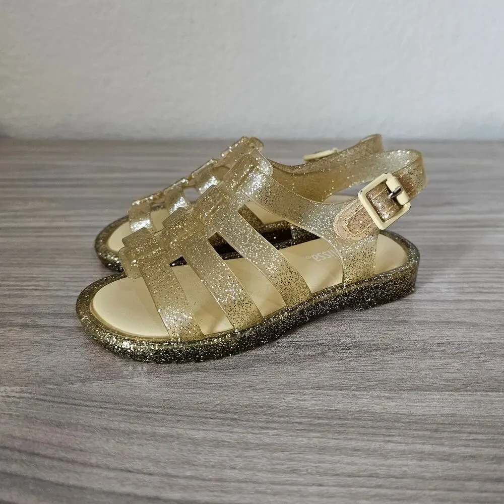 Mini Melisa Flox Sandal Glitter Gold Jelly Shoes Toddlers Little Kids USA 7